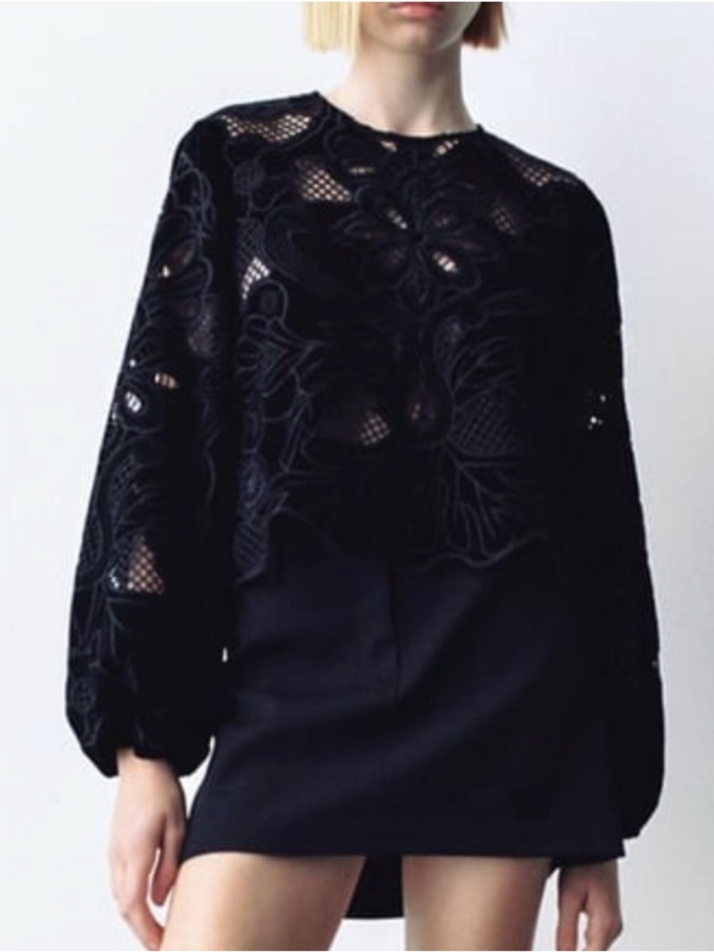 Zara Black Embroidered Velvet Top- NWT